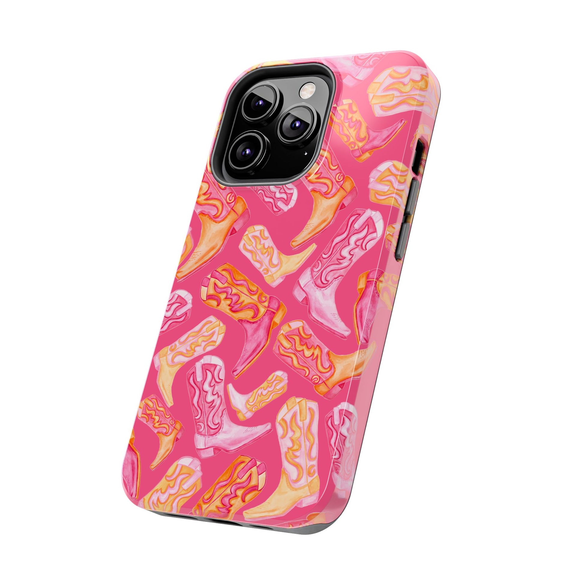 Tossed Hot Pink & Orange Watercolor Cowboy Boots Hot Pink Tough Phone Cases | Various Models