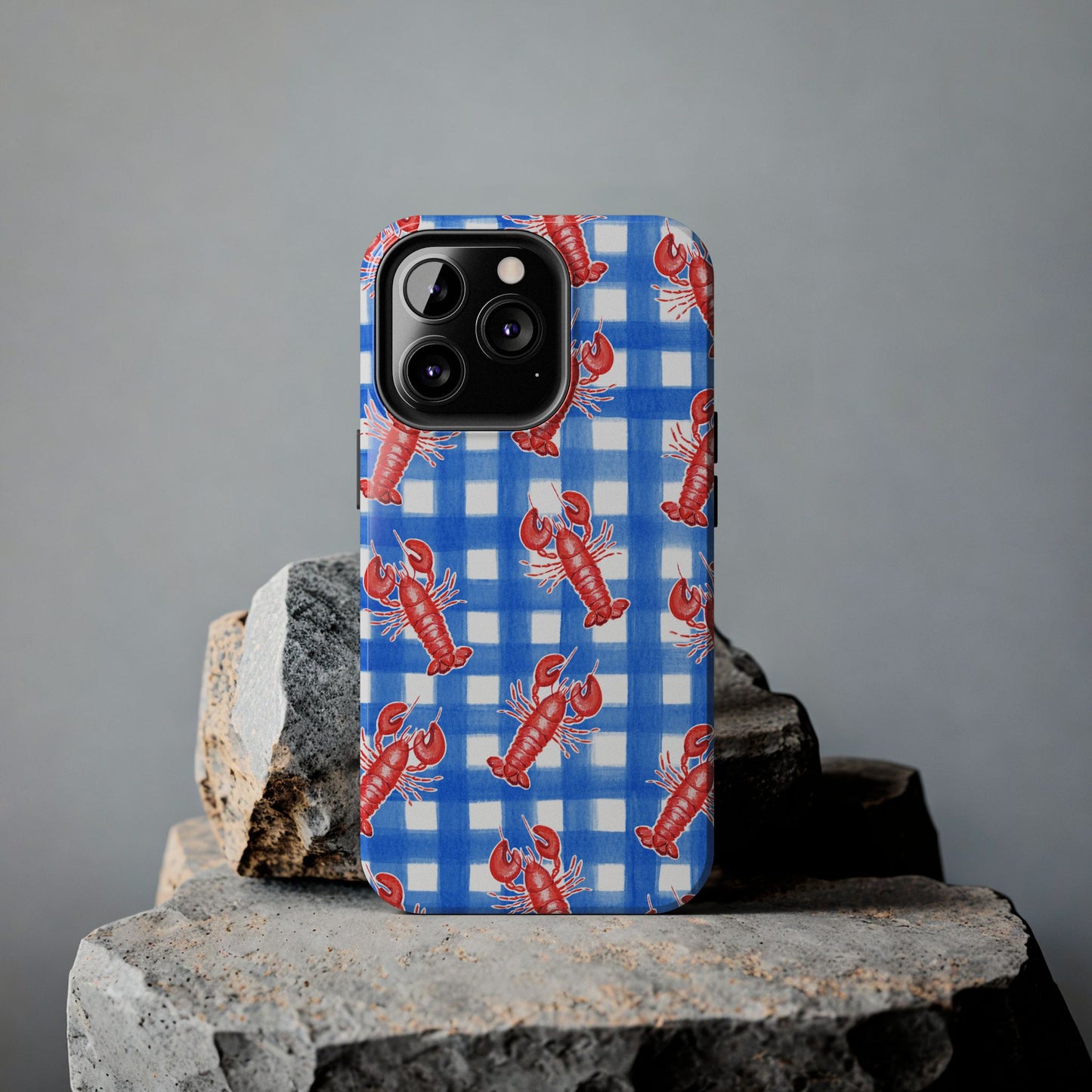 Blue Gingham Red Lobster Watercolor Patterned Phone Case | Various Models