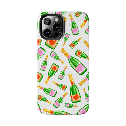 Tossed Pink and Green & Orange and Green Watercolor Illustrated Champagne Bottles Pattern Tough Phone Case | Various Models