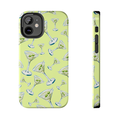 Watercolor Blue and Green Martinis Tossed Illustrated Pattern Yellow Tough Phone Case | Various Models