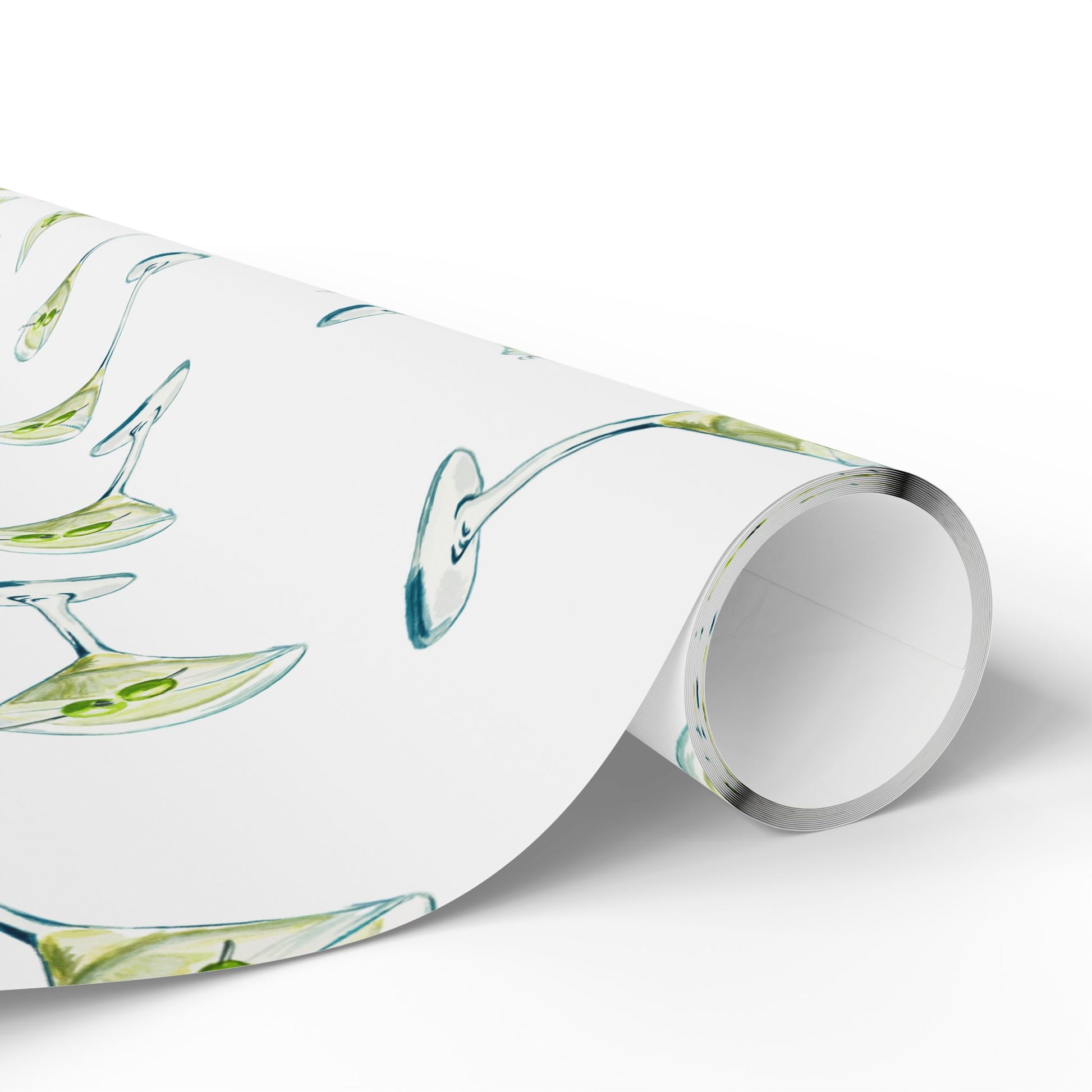 Gift Wrap | Martini Watercolor Illustrated Tossed Pattern | Matte or Glossy