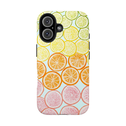 Ombré Citrus Grapefruit, Oranges, Lemons, & Limes Watercolor Illustrated Light Blue Tough Phone Case | Various Models Available