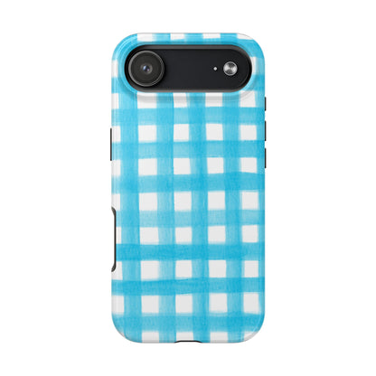 Turquoise Gingham Watercolor Illustrated Tough Phone Case | Various Models Available