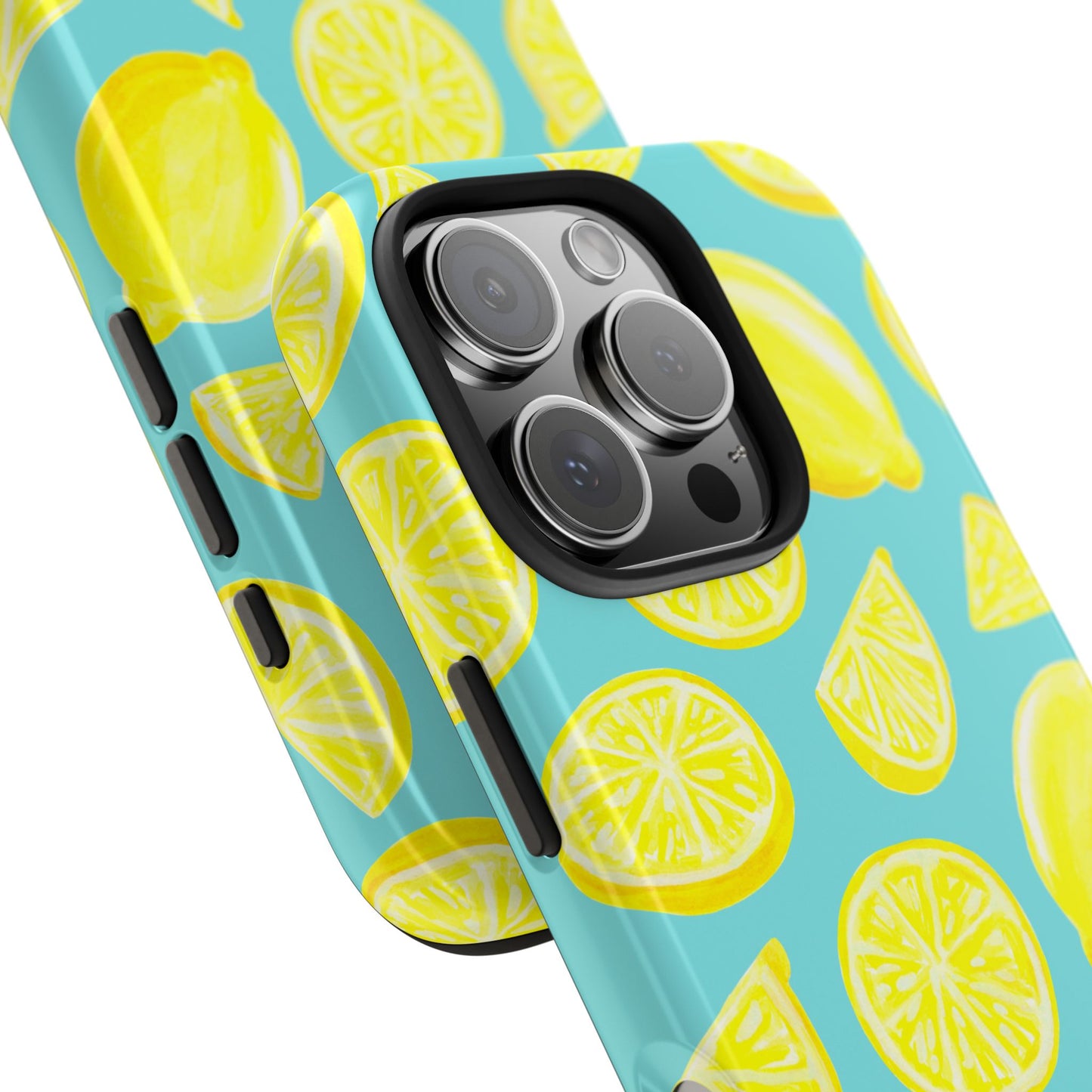 Bright Yellow Lemons Watercolor Illustrated Tossed Pattern Turquoise Blue Tough Phone Case | Various Models