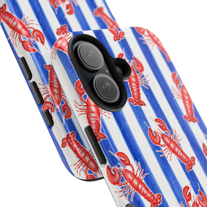 Blue & White Strip Red Lobster Watercolor Patterned Phone Case | Various Models