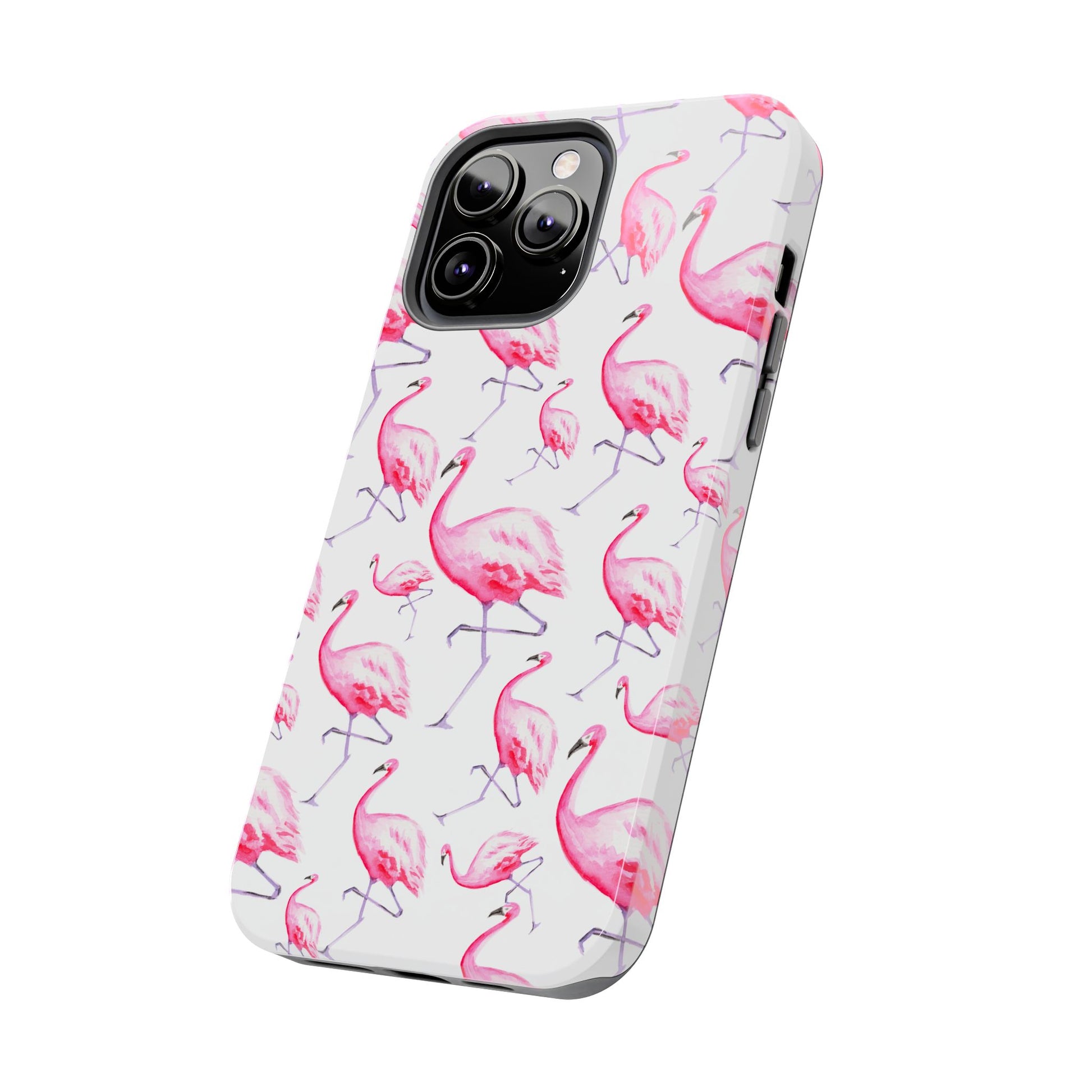 Hot Pink Flamingos Watercolor Illustrated Tossed Pattern Phone Case | Various Models