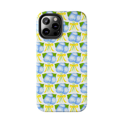 Blue Hydrangea Bouquets with Yellow Bow Ribbon Watercolor Illustrated Patterned Tough Phone Case | Various Models