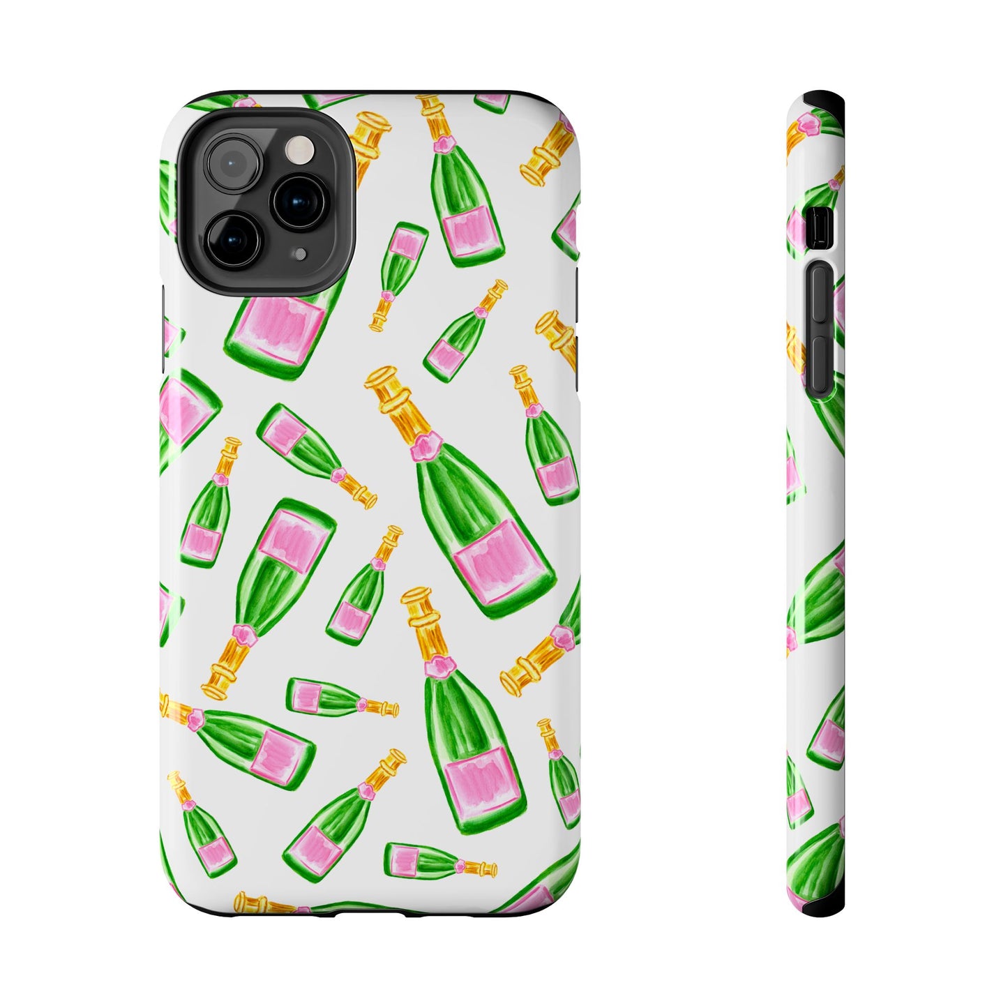 Copy of Tossed Pink and Green Watercolor Illustrated Champagne Bottles Pattern Tough Phone Case | Various Models