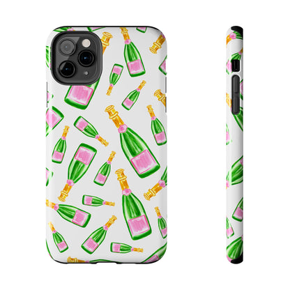 Copy of Tossed Pink and Green Watercolor Illustrated Champagne Bottles Pattern Tough Phone Case | Various Models