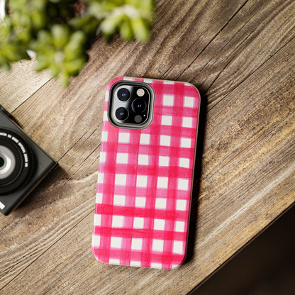 Hot Pink Gingham Watercolor Preppy Tough Phone Case | Various models