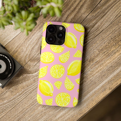 Bright Yellow Lemons Watercolor Illustrated Tossed Pattern Light Pink Tough Phone Case | Various Models