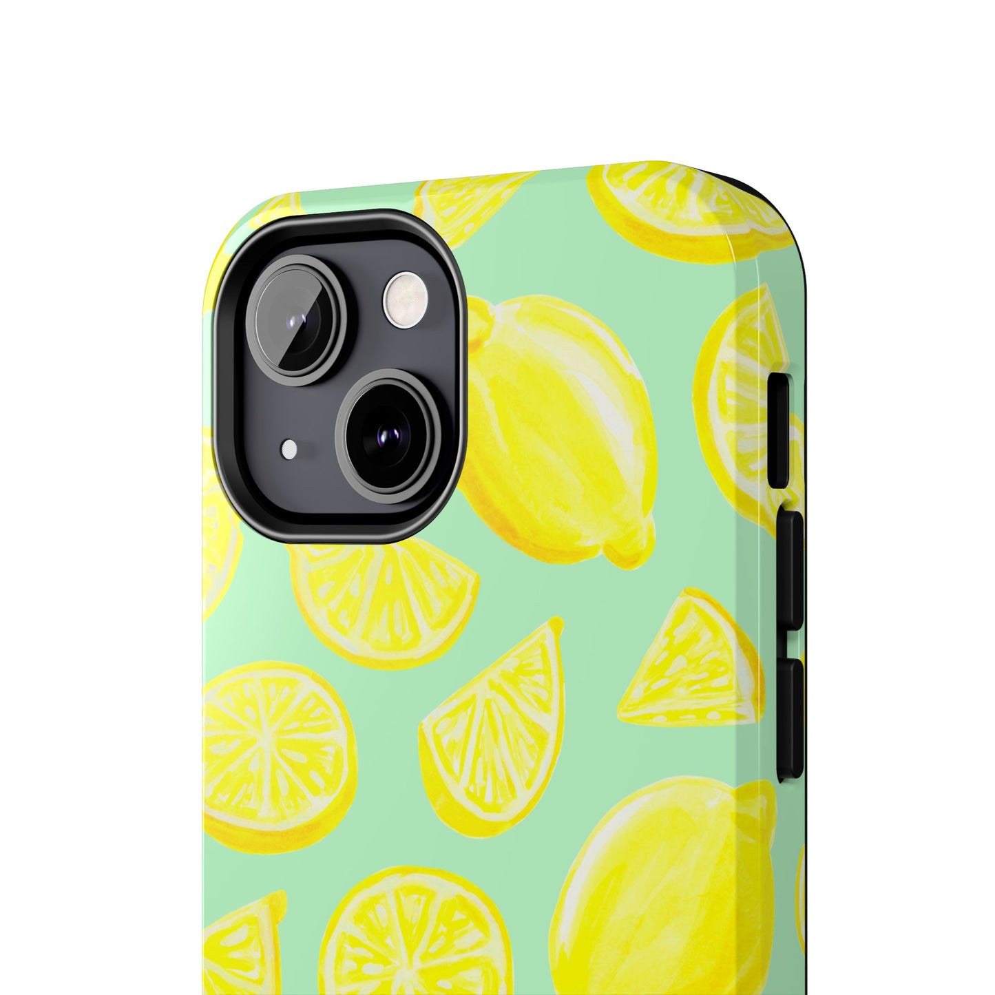 Bright Yellow Lemons Watercolor Illustrated Tossed Pattern Mint Green Tough Phone Case | Various Models
