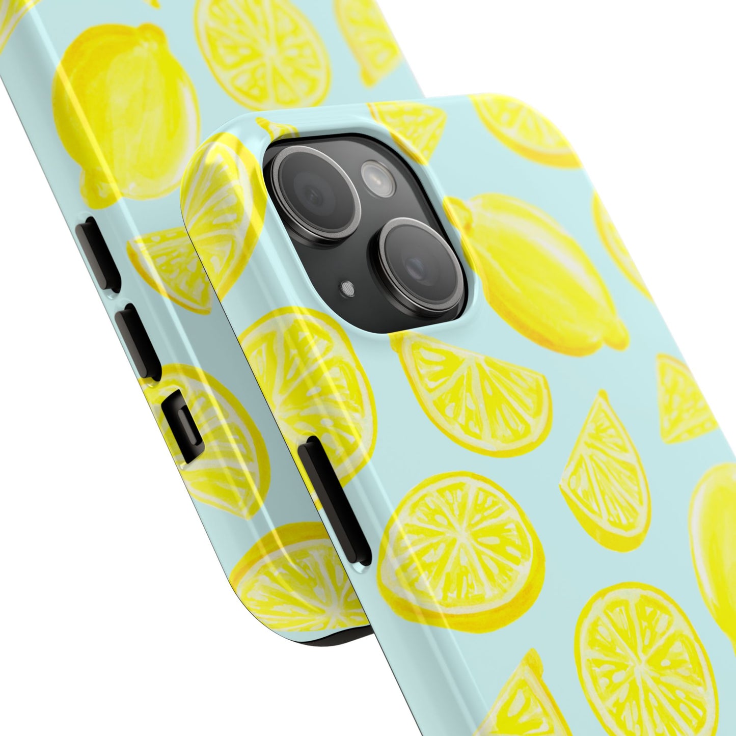 Bright Yellow Lemons Watercolor Illustrated Tossed Pattern Light Blue Tough Phone Case | Various Models