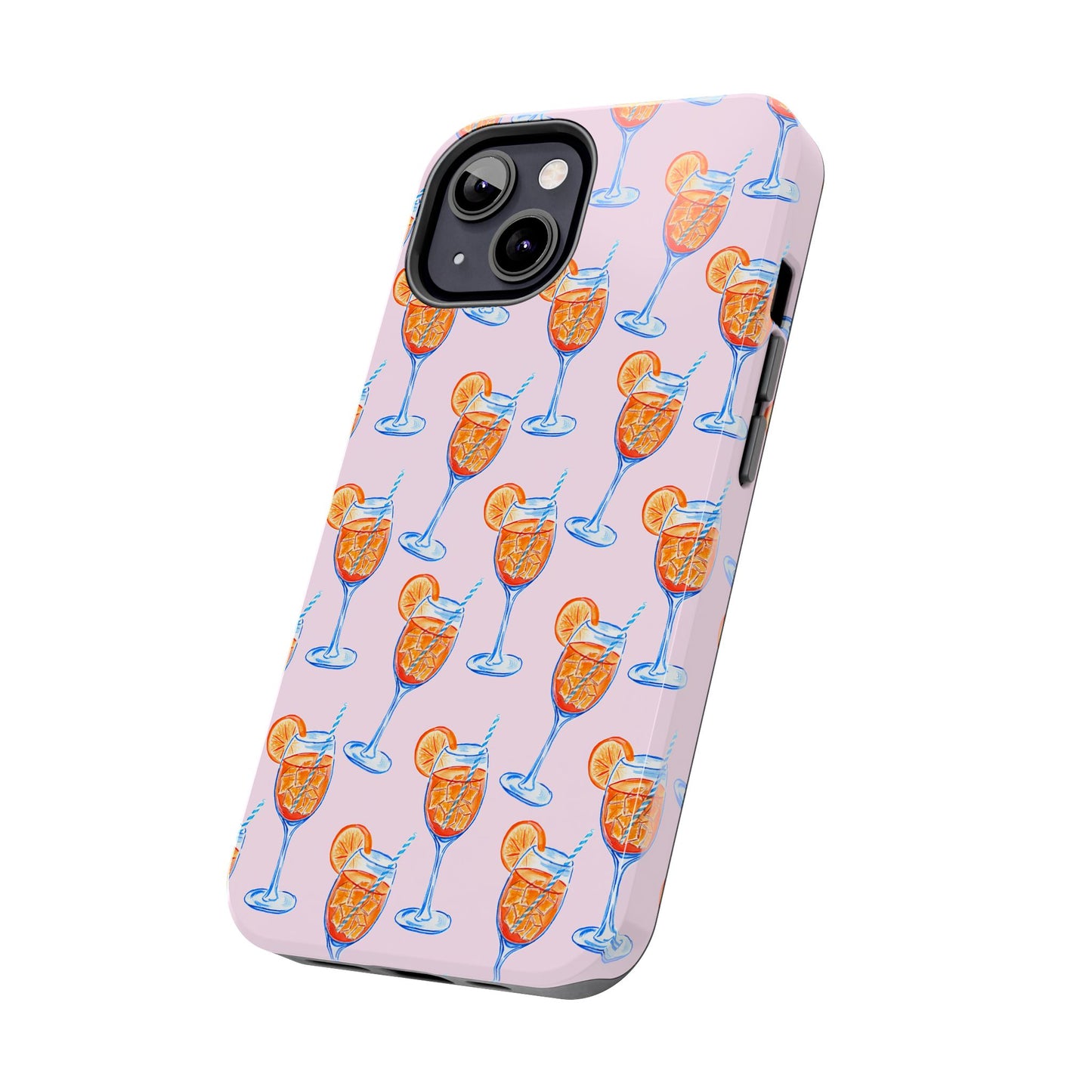 Orange & Blue Aperol Spritz Watercolor Patterned Blush Pink Tough Phone Case | Various Models