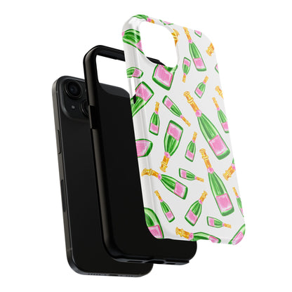 Copy of Tossed Pink and Green Watercolor Illustrated Champagne Bottles Pattern Tough Phone Case | Various Models