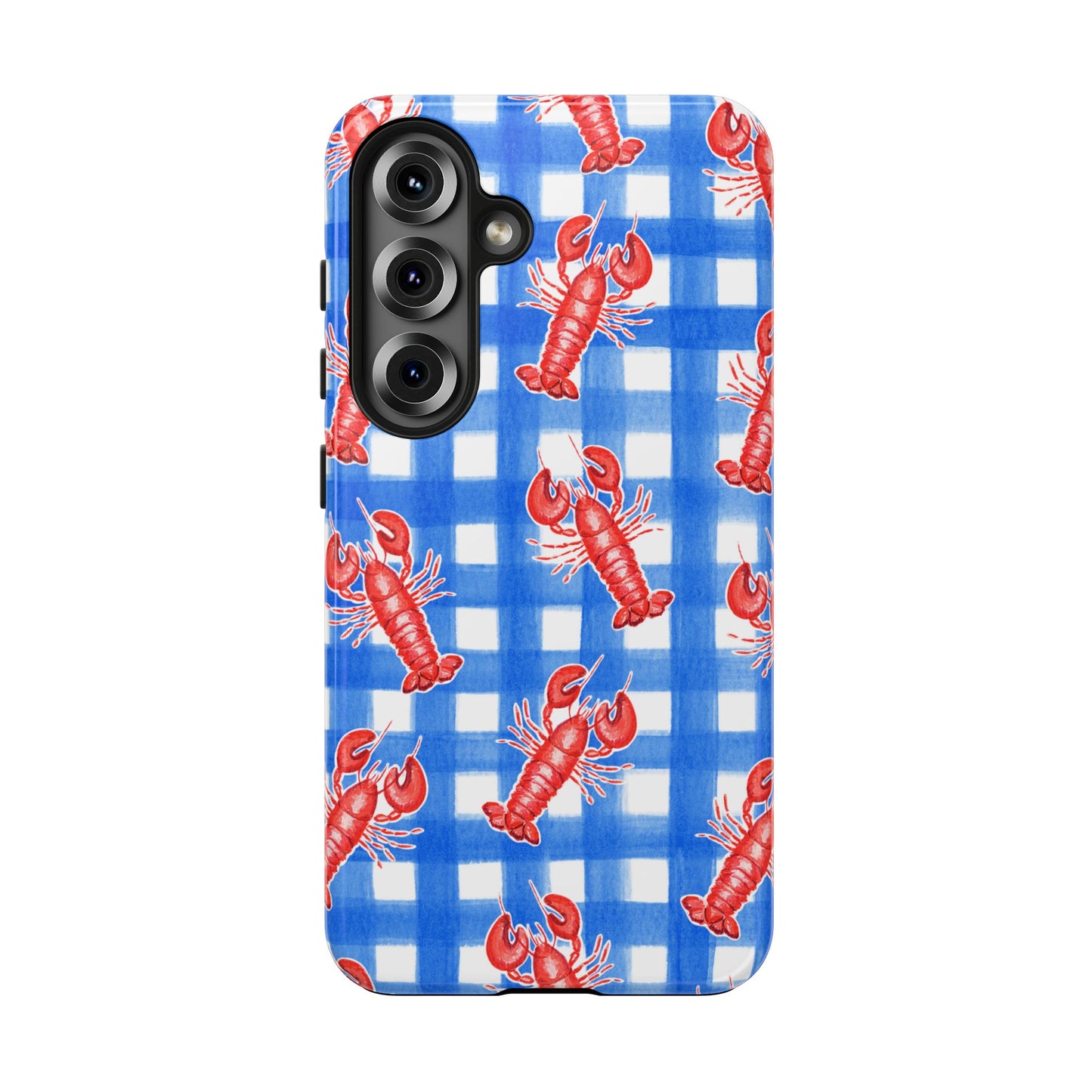 Blue Gingham Red Lobster Watercolor Patterned Phone Case | Various Models