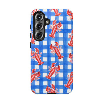 Blue Gingham Red Lobster Watercolor Patterned Phone Case | Various Models