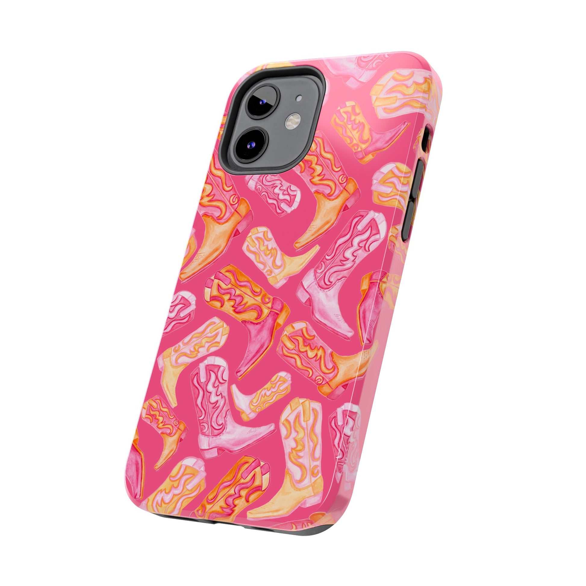 Tossed Hot Pink & Orange Watercolor Cowboy Boots Hot Pink Tough Phone Cases | Various Models