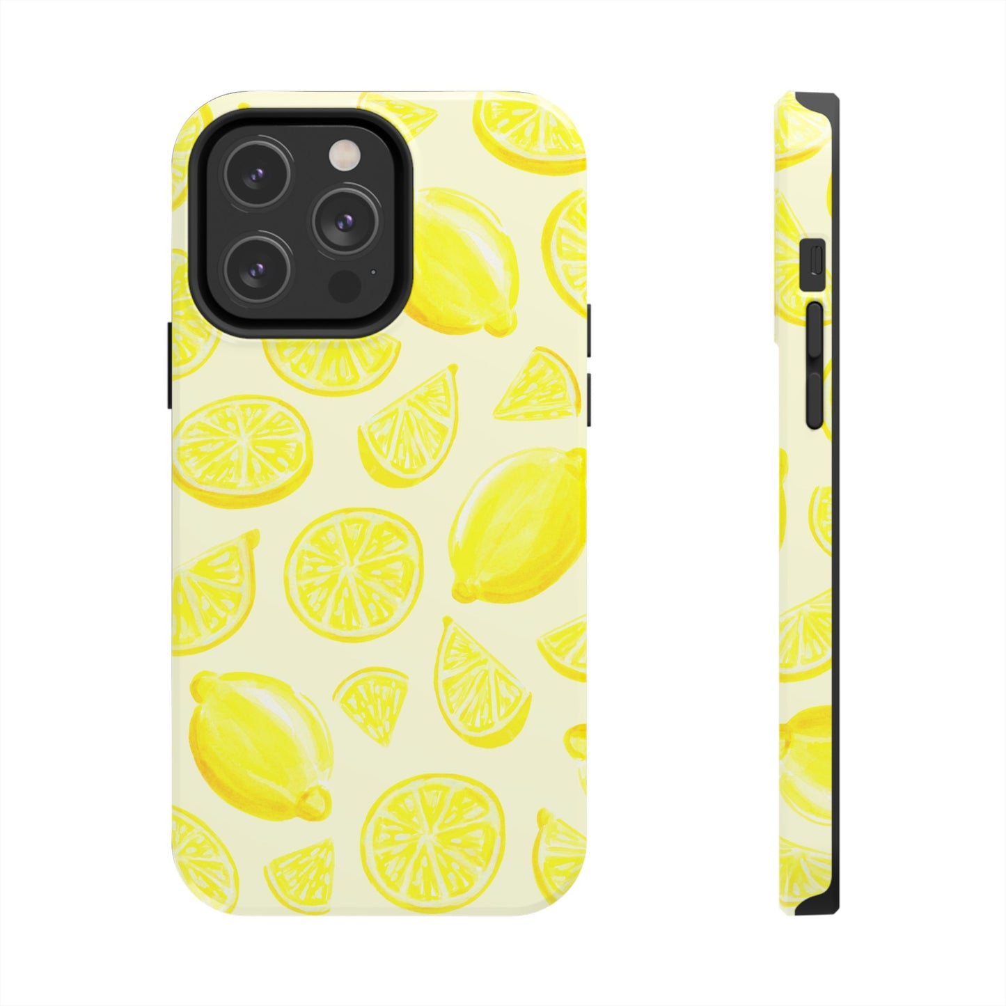 Bright Yellow Lemons Watercolor Illustrated Tossed Pattern Pale Yellow Tough Phone Case | Various Models