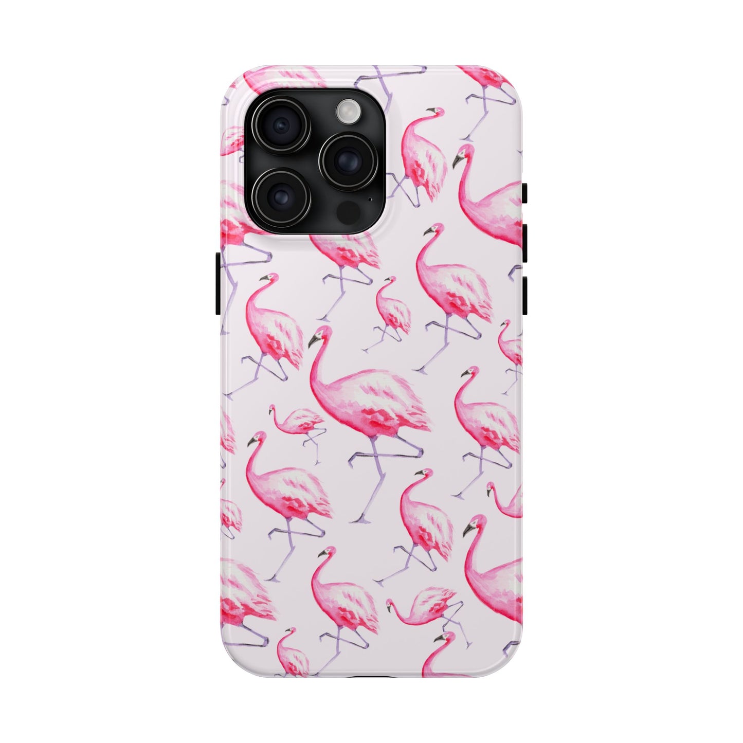 Pink Flamingos Watercolor Illustrated Tossed Pattern Blush Phone Case | Various Models iPhone 15 Pro Max