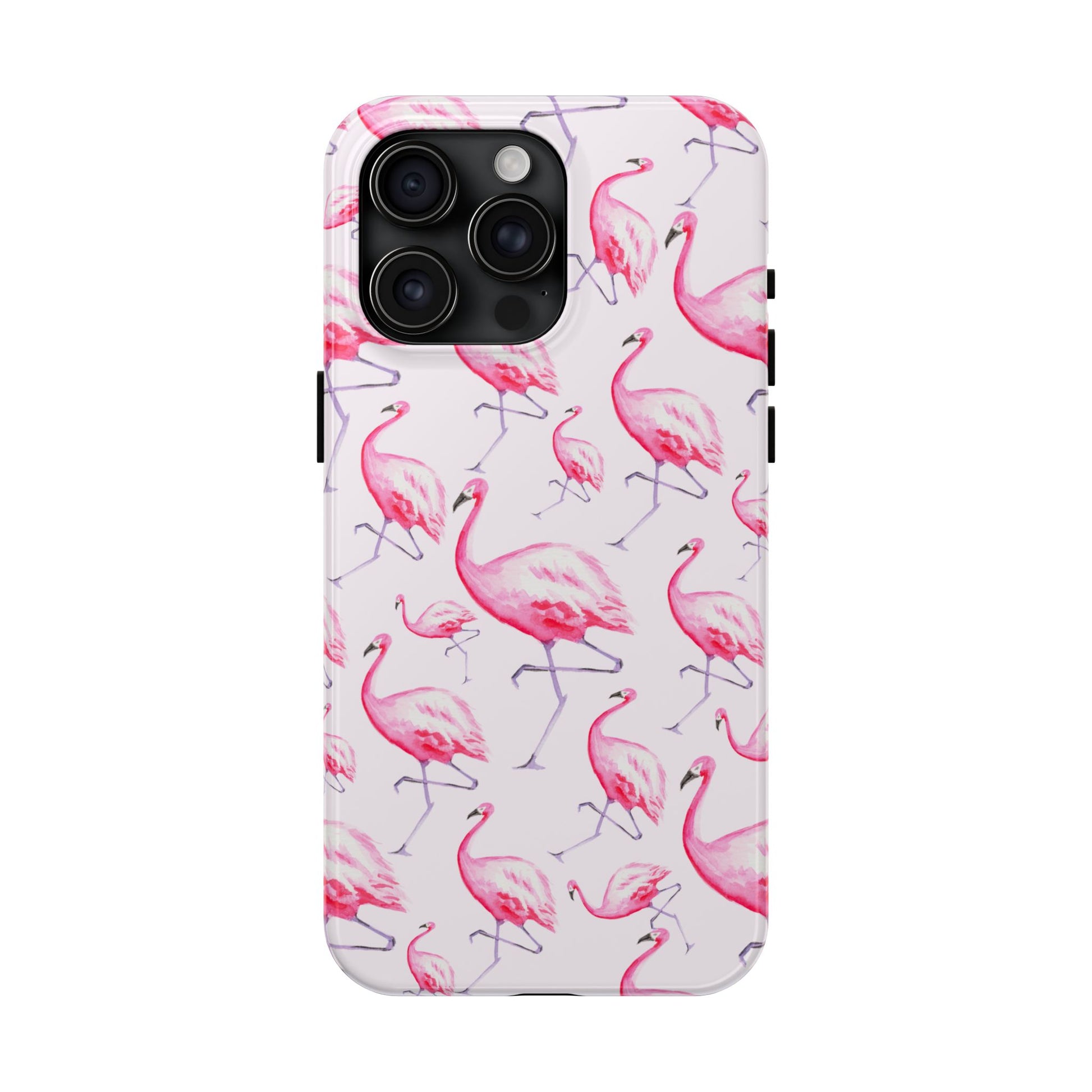 Pink Flamingos Watercolor Illustrated Tossed Pattern Blush Phone Case | Various Models iPhone 15 Pro Max