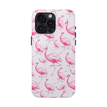 Pink Flamingos Watercolor Illustrated Tossed Pattern Blush Phone Case | Various Models iPhone 15 Pro Max
