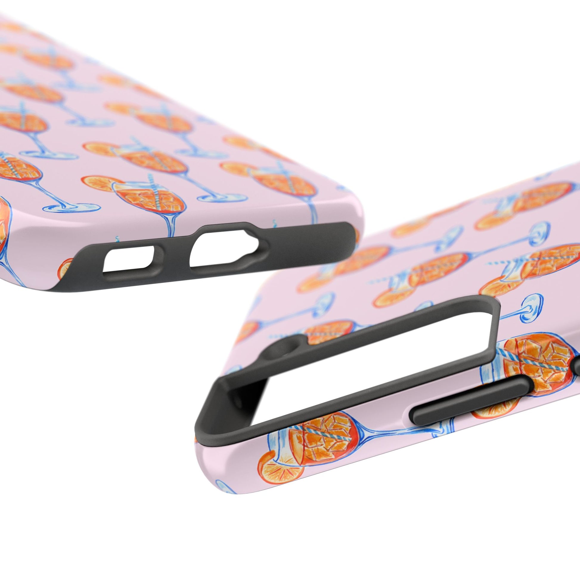 Orange & Blue Aperol Spritz Watercolor Patterned Blush Pink Tough Phone Case | Various Models