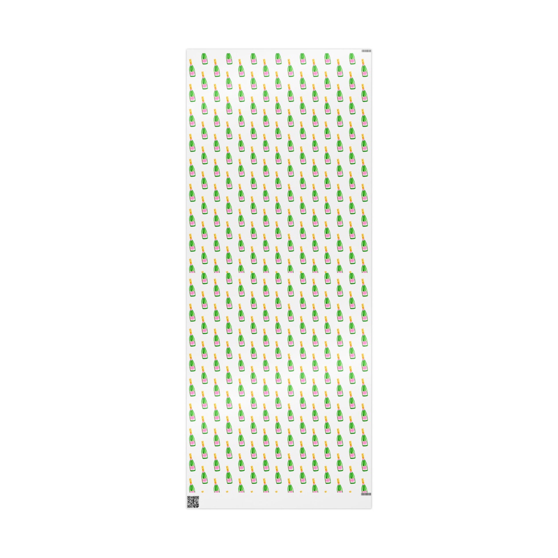 Gift Wrap | White Watercolor Pink & Green Champagne Bottles Pattern | Matte or Glossy 30" x 72" Glossy