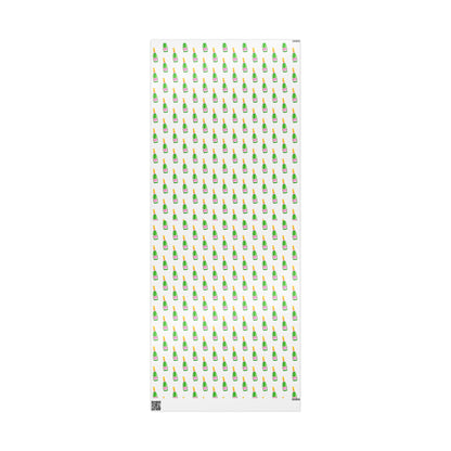 Gift Wrap | White Watercolor Pink & Green Champagne Bottles Pattern | Matte or Glossy 30" x 72" Glossy