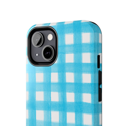 Turquoise Gingham Watercolor Illustrated Tough Phone Case | Various Models Available