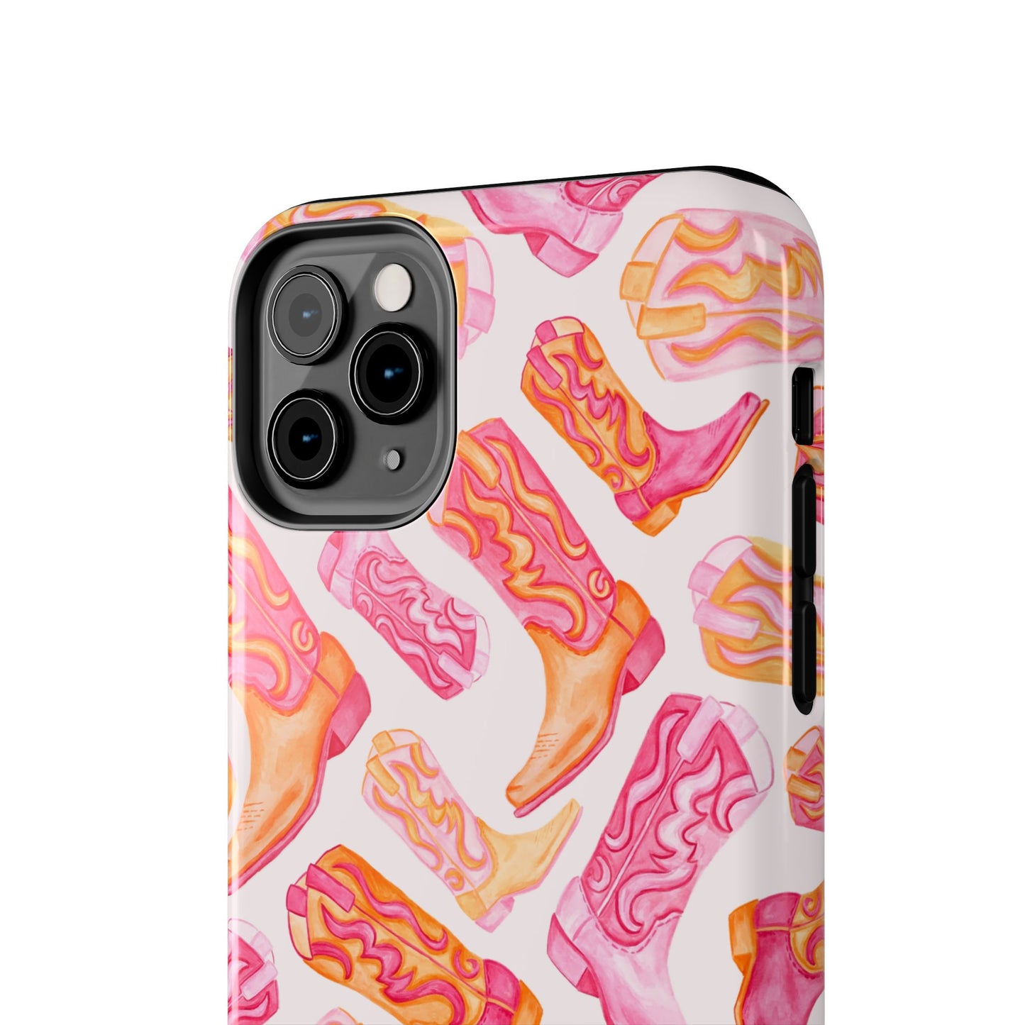 Tossed Hot Pink & Orange Watercolor Cowboy Boots Tough Light Pink Phone Case | Various Models Available
