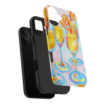 Pink Orange Mimosas Blue Champagne Flutes Abstract Acrylic Tough Phone Case | Various Models