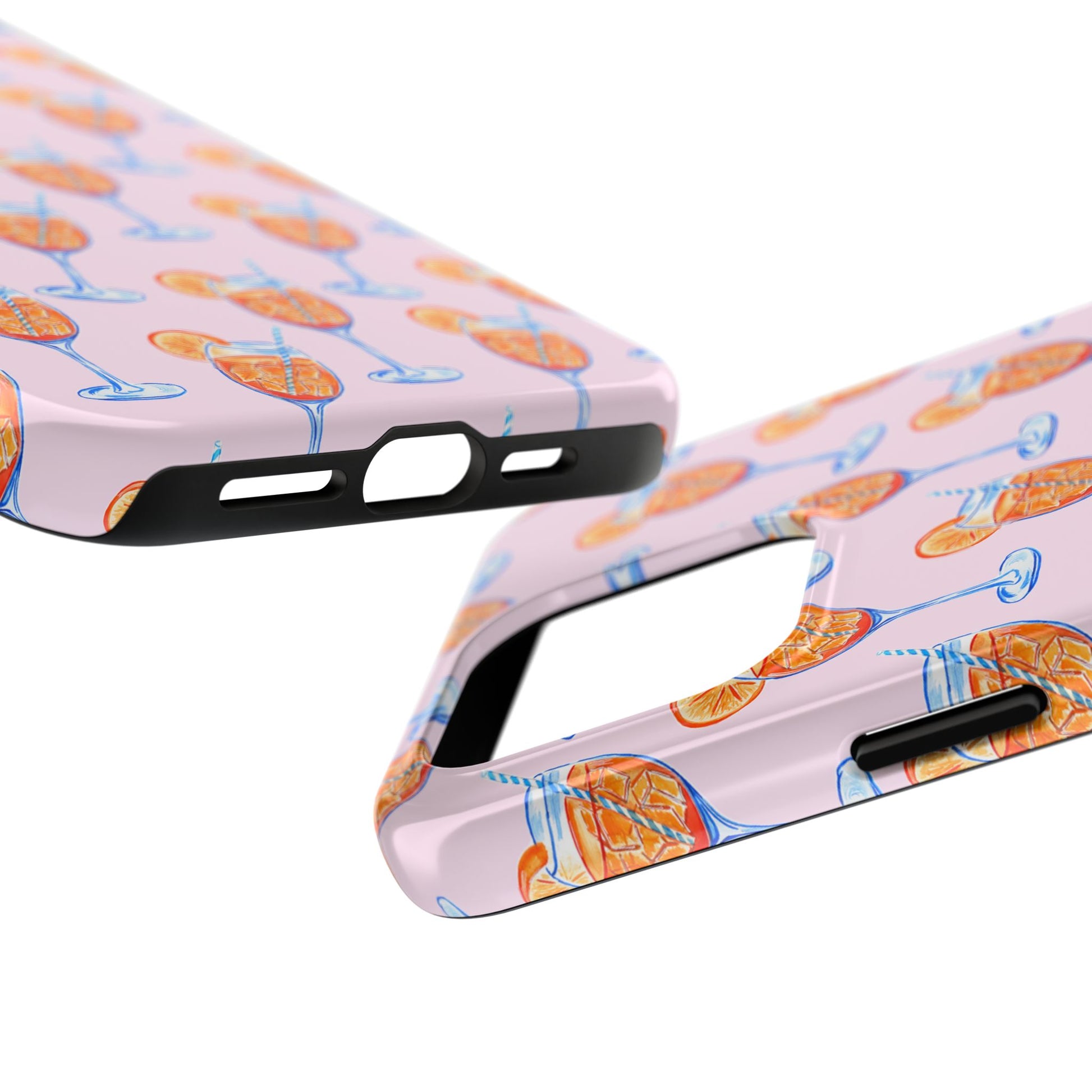 Orange & Blue Aperol Spritz Watercolor Patterned Blush Pink Tough Phone Case | Various Models