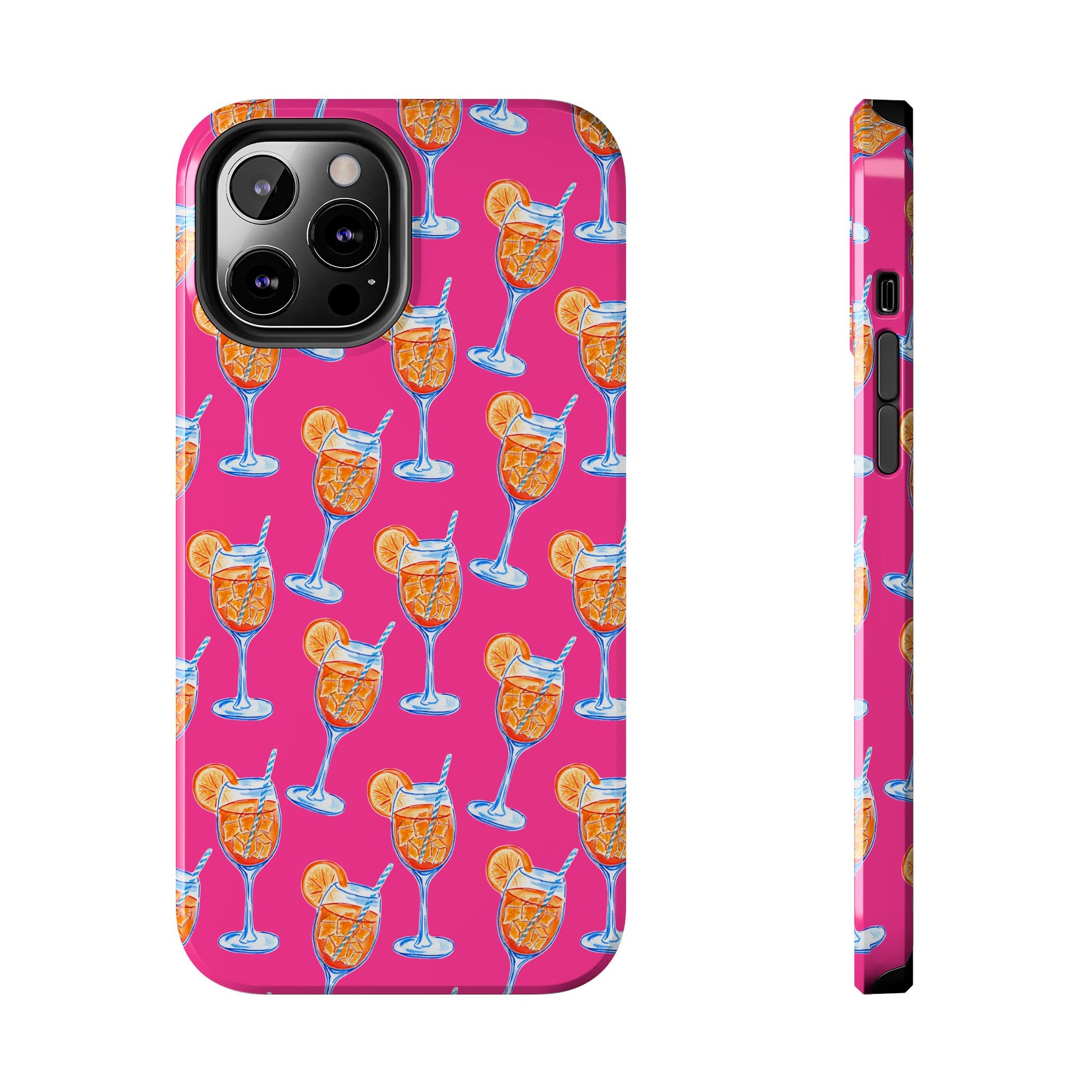 Orange & Blue Aperol Spritz Watercolor Pattern Hot Pink Phone Case | Various Models iPhone 12 Pro Max