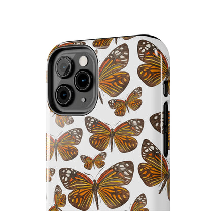 Black & Orange Butterfly Watercolor Illustrated Tossed Pattern Tough Phone Case | Various Models