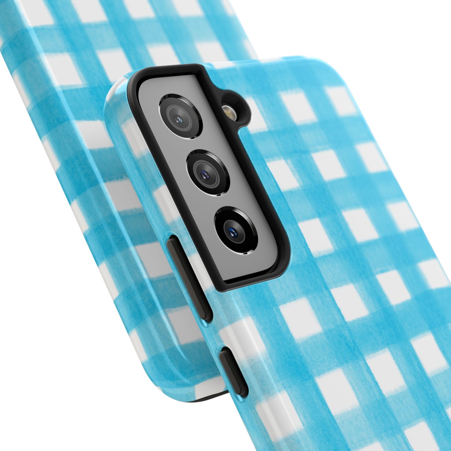 Turquoise Gingham Watercolor Illustrated Tough Phone Case | Various Models Available