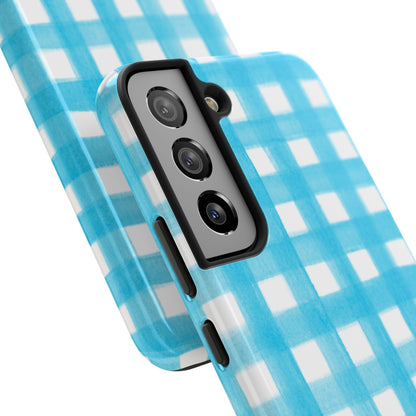 Turquoise Gingham Watercolor Illustrated Tough Phone Case | Various Models Available
