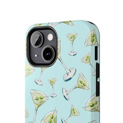 Watercolor Blue and Green Martinis Tossed Illustrated Pattern Turquoise Blue Tough Phone Case | Various Models