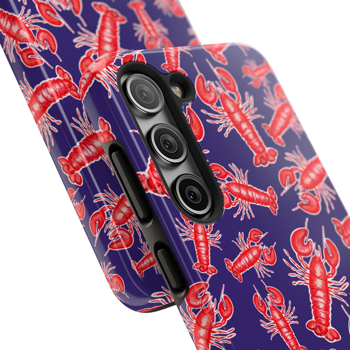 Red Lobster Watercolor Illustrated Tossed Pattern Navy Coastal Nautical Tough Phone Case | Various Models