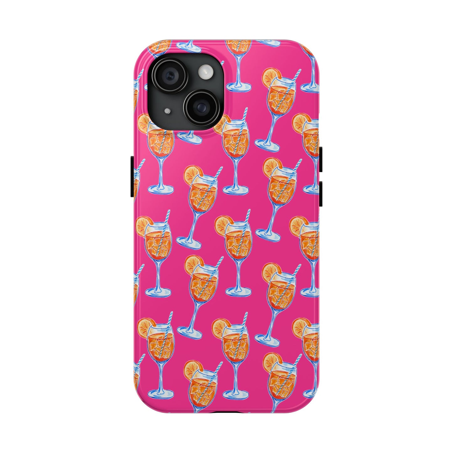 Orange & Blue Aperol Spritz Watercolor Pattern Hot Pink Phone Case | Various Models iPhone 15