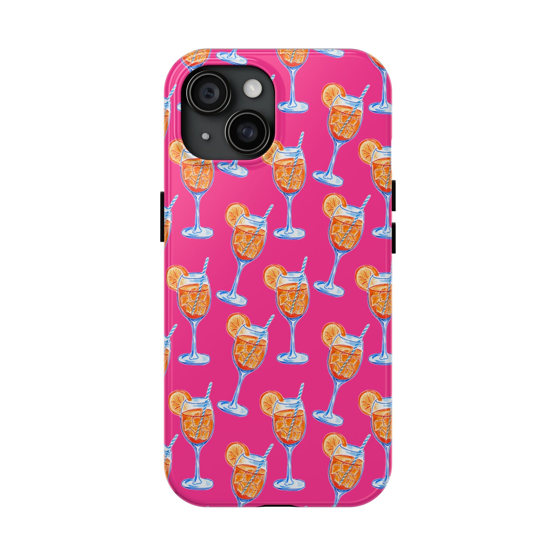 Orange & Blue Aperol Spritz Watercolor Pattern Hot Pink Phone Case | Various Models iPhone 15