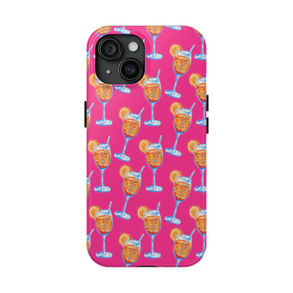 Orange & Blue Aperol Spritz Watercolor Pattern Hot Pink Phone Case | Various Models iPhone 15