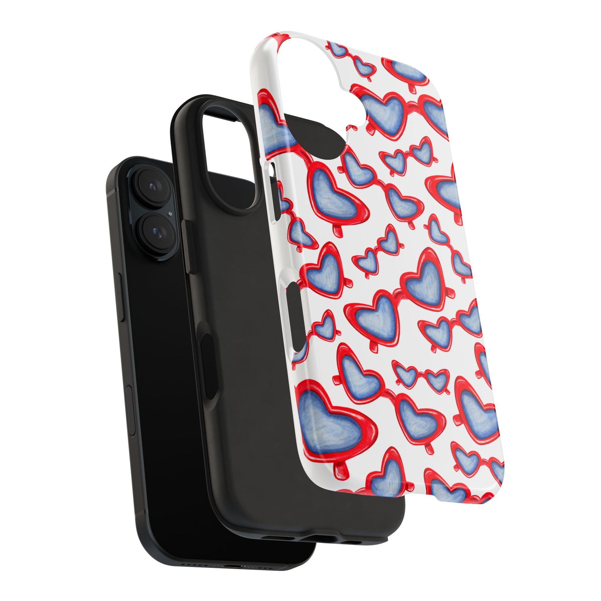 Red, White, & Blue Heart Shaped Watercolor Sunglasses Tossed Pattern Tough Phone Cases
