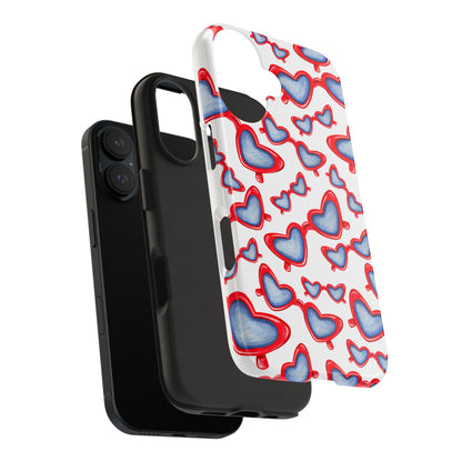 Red, White, & Blue Heart Shaped Watercolor Sunglasses Tossed Pattern Tough Phone Cases
