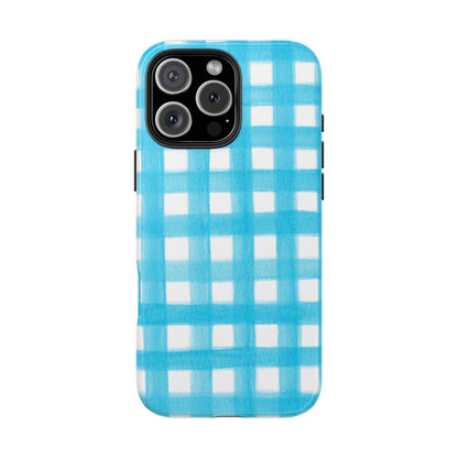Turquoise Gingham Watercolor Illustrated Tough Phone Case | Various Models Available