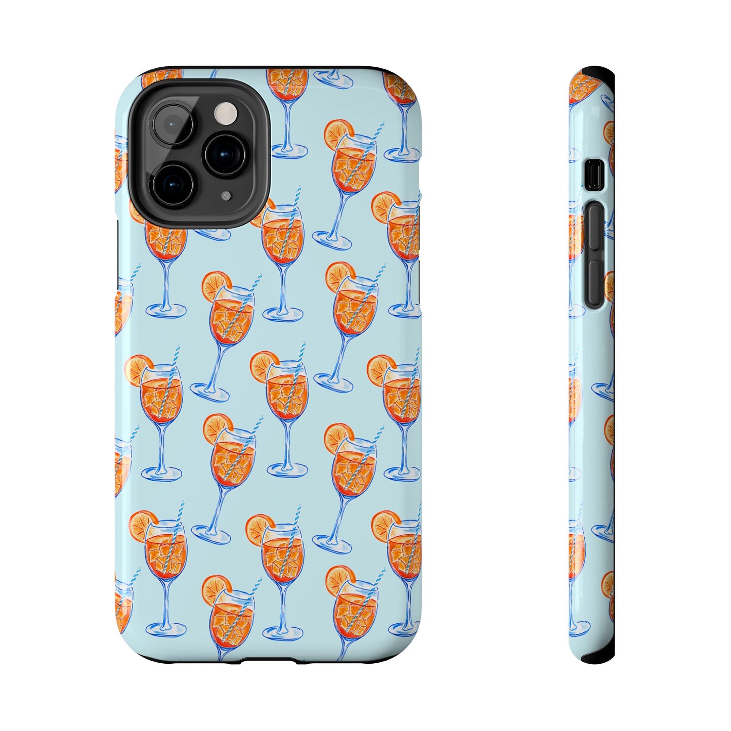 Orange & Blue Aperol Spritz Watercolor Pattern Turquoise Phone Case | Various Models iPhone 11 Pro