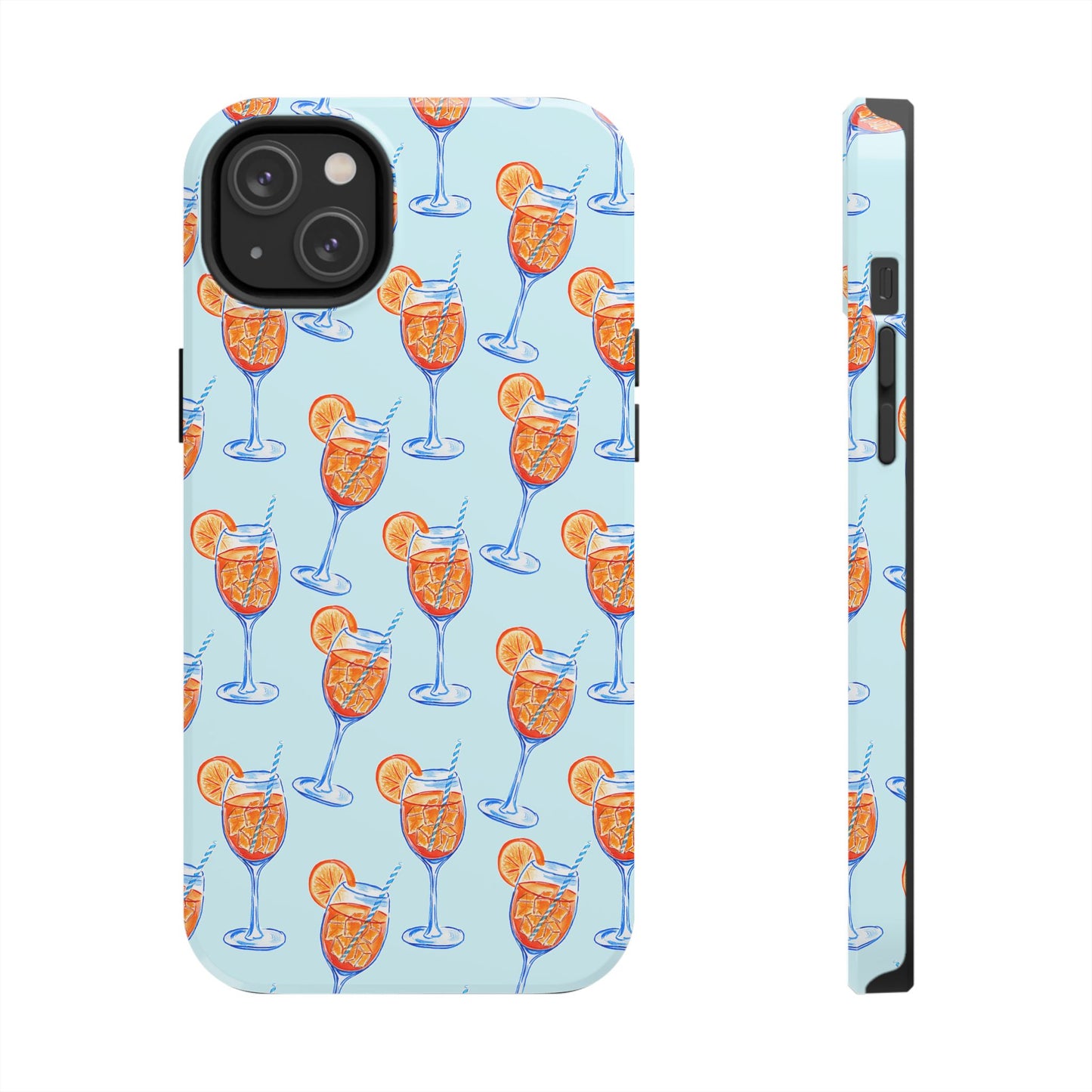 Orange & Blue Aperol Spritz Watercolor Pattern Turquoise Phone Case | Various Models iPhone 14 Plus