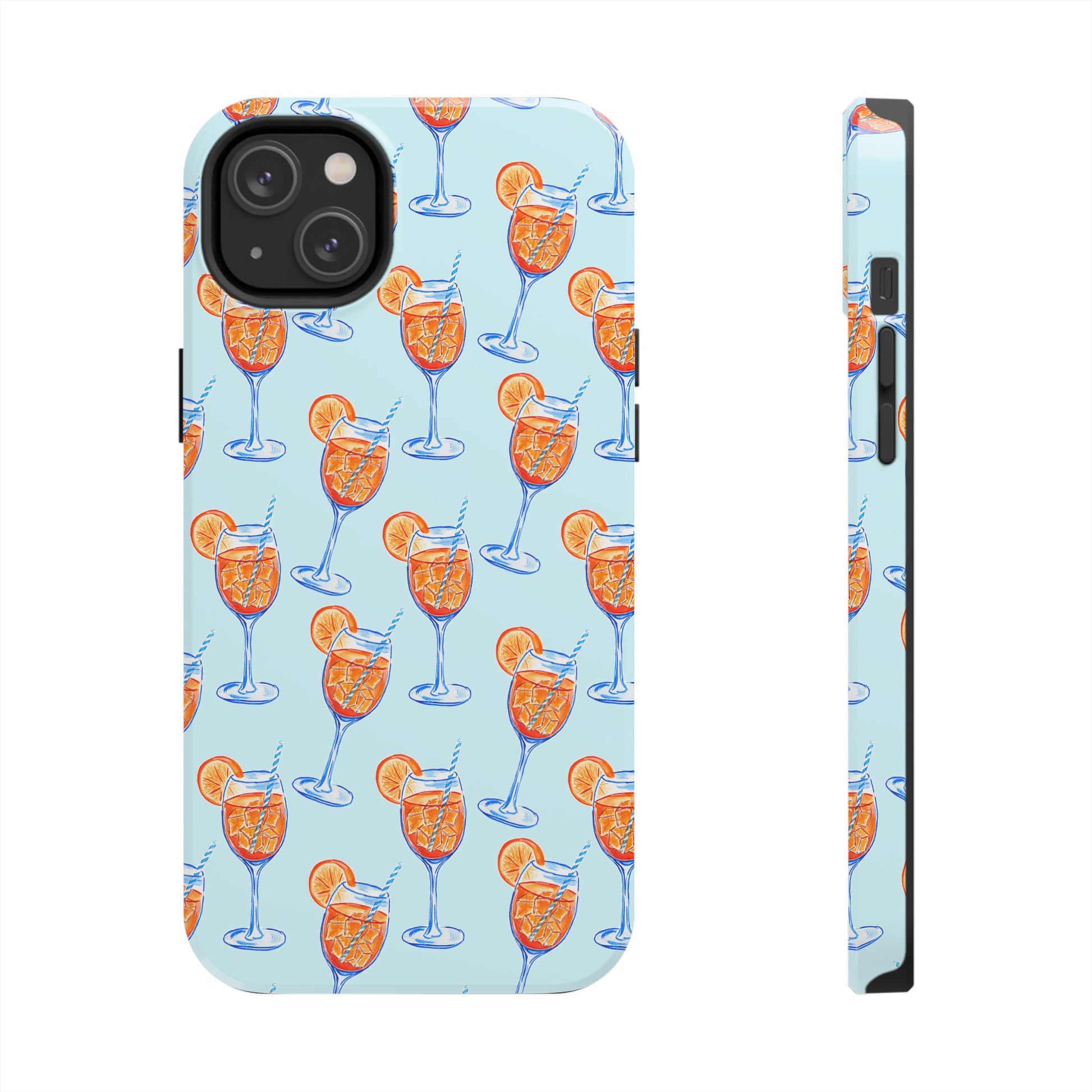 Orange & Blue Aperol Spritz Watercolor Pattern Turquoise Phone Case | Various Models iPhone 14 Plus