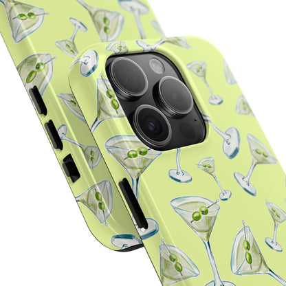 Watercolor Blue and Green Martinis Tossed Illustrated Pattern Yellow Tough Phone Case | Various Models