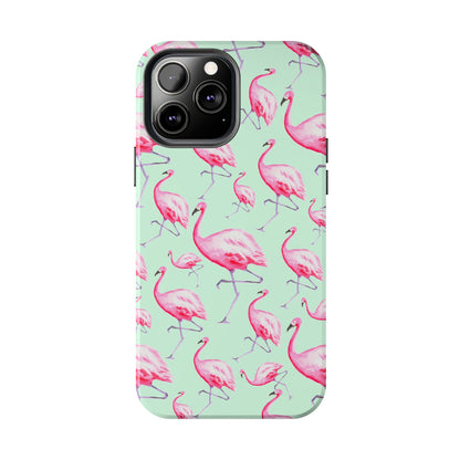 Pink Flamingos Watercolor Illustrated Tossed Pattern Green Phone Case | Various Models